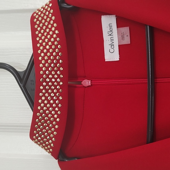 CALVIN KLEIN Red Choker V-neck Cutout Scuba Dress - Picture 4 of 10